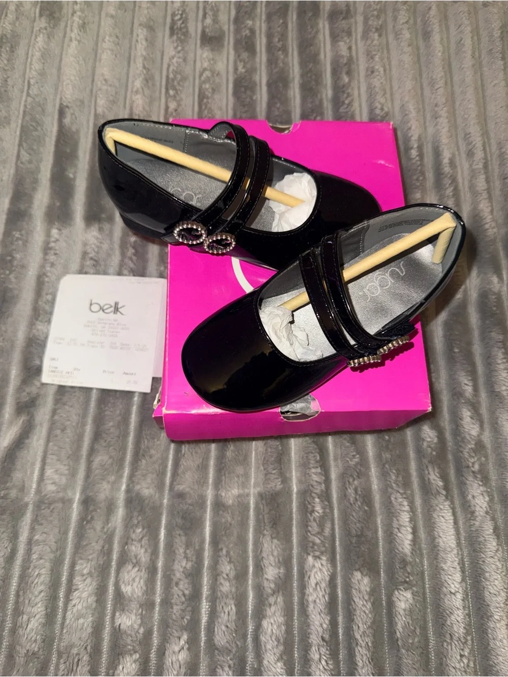 Sugar Black Patent Mary Jane Flats with Rhinestone Double Rings
